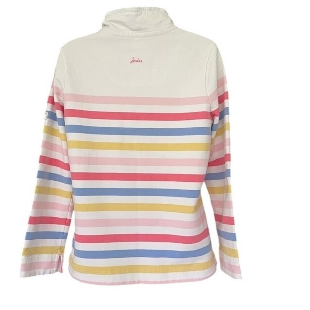 Joules Saunton Striped Funnel Neck Sweatshirt Womens 10 Pink Blue Yellow White - Picture 2 of 7